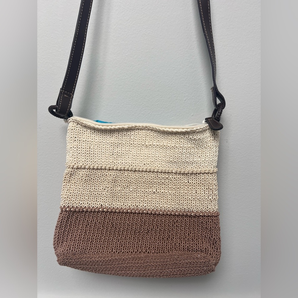 Cream and Brown Crossbody Bag with Adjustable Strap